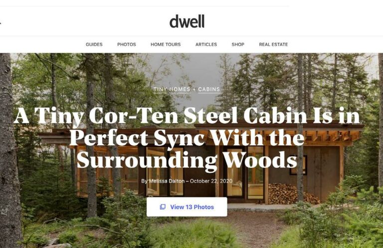 DWELL – A Tiny Cor-Ten Steel Cabin Is in Perfect Sync With the Surrounding Woods